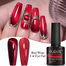 PUENTE 7.5ML Wine Red Magnetic Cat Eye Gel Nail Polish With Magnet, Super Shiny Ruby Red Magnetic Nail Gel, Soak Off UV/LED Lamp Curing, Glossy Varnish, Hypoallergenic Nail Salon Quality Polish for Skin, Gift for Women