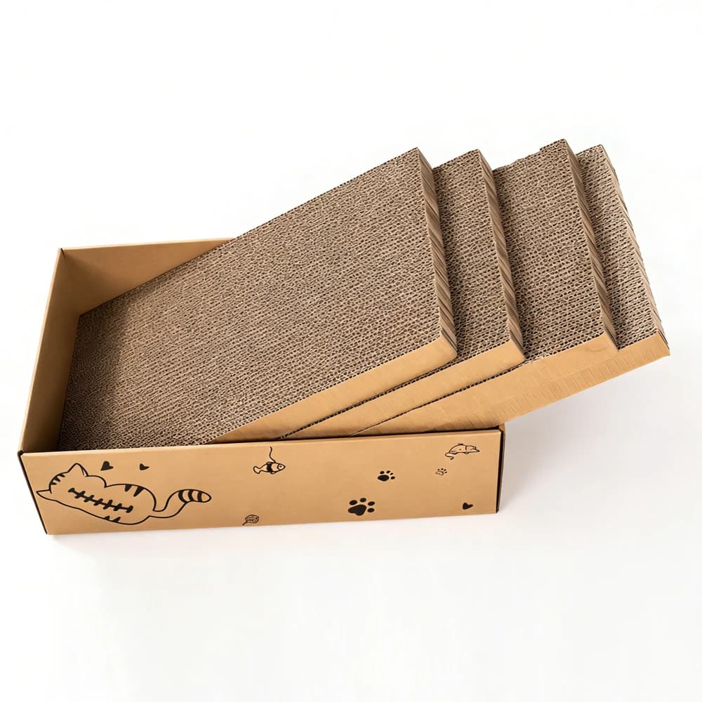 Corrugated cardboard cat scratching board, scratching board, reversible, 16.5 inches × 10.4 inches, with catnip, 4-pack