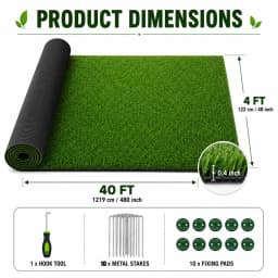 4 ft X 40 ft, 0.4 in Artificial Grass Carpet, Realistic Fake Grass Mat for Patio, Yard, Balcony, Garden, and Pet Area