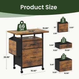 JHK Mobile File Cabinet with 2 Fabric Drawers Printer Stand with Open Shelf & Side Storage Bag Under Desk Office Storage Cabinet with Wheels Rolling Filing Cabinet for A4/Letter Size Files