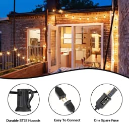 ST38 Solar String Lights 100FT Outdoor, 24 E12 LED Bulbs 2700K Warm White, Waterproof Shatterproof Black Wire Patio Lights