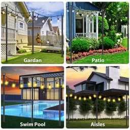 10Ft Outdoor String Light Poles 4 Pack Metal Stand with Fence Brackets Heavy Duty Hanging Light Pole for Deck Patio Backyard Garden Wedding Party Festoon Globe String Lights Support Pole
