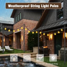 10Ft Outdoor String Light Poles 4 Pack Metal Stand with Fence Brackets Heavy Duty Hanging Light Pole for Deck Patio Backyard Garden Wedding Party Festoon Globe String Lights Support Pole