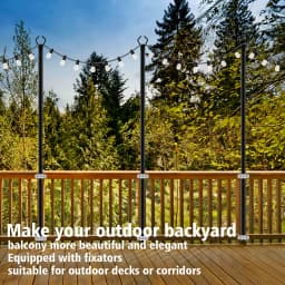 10Ft Outdoor String Light Poles 4 Pack Metal Stand with Fence Brackets Heavy Duty Hanging Light Pole for Deck Patio Backyard Garden Wedding Party Festoon Globe String Lights Support Pole