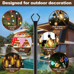 10Ft Outdoor String Light Poles 4 Pack Metal Stand with Fence Brackets Heavy Duty Hanging Light Pole for Deck Patio Backyard Garden Wedding Party Festoon Globe String Lights Support Pole