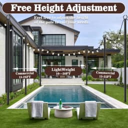 10Ft Outdoor String Light Poles 4 Pack Metal Stand with Fence Brackets Heavy Duty Hanging Light Pole for Deck Patio Backyard Garden Wedding Party Festoon Globe String Lights Support Pole