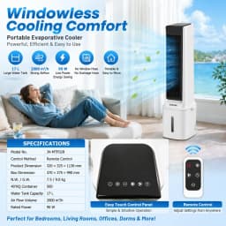 Portable Air Conditioners, 3 in 1 Evaporative Air Cooler, Swamp Cooler Fan with 4.5 gal Water Tank, Remote & Timer, 3 Speeds, Wide 60° Oscillation, Blows Cold Air for Home Office, Workshop and Garage