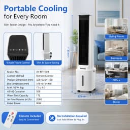 Portable Air Conditioners, 3 in 1 Evaporative Air Cooler, Swamp Cooler Fan with 4.5 gal Water Tank, Remote & Timer, 3 Speeds, Wide 60° Oscillation, Blows Cold Air for Home Office, Workshop and Garage