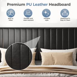 JHK Basic Upholstered Platform Bed Frame with Modern Wingback Headboard Wooden Slats 800lbs Capacity No Box Spring Needed Easy Assembly For Bedroom