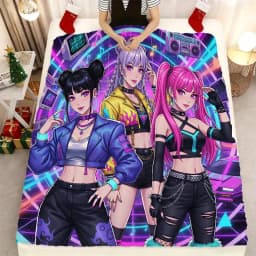Vintage Neon KPOP Flannel Blanket Soft Polyester Throw for Sofa Bed Home Decor Travel Camping Retro Farmhouse All-Season Decor