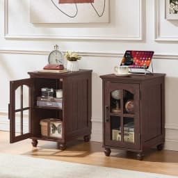 Narrow Side Table Set of 2,Farmhouse Nightstand with Charging Station,End Table with Glass Barn Door Storage,, Customized