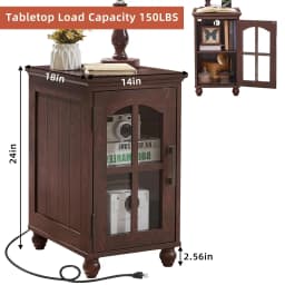 Narrow Side Table Set of 2,Farmhouse Nightstand with Charging Station,End Table with Glass Barn Door Storage,, Customized