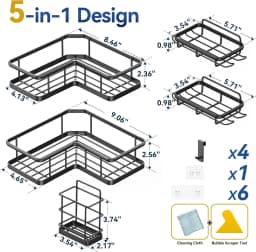 Corner Shower Caddy, 5-Pack Shower Organizer Corner with Soap Holder and 4 Removable Hooks, Rustproof Corner Shower Shelves, No Drilling Shower Shelf for Inside Shower, Random Color Properties to Choose