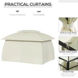 13' X 10' Patio Gazebo, Double Vented Canopy Shelter, Curtains, Steel, Beige
