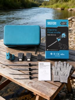 SEESII Cordless Electric Fillet Knife Rechargable Fish Knife Cutter Bread Beef Knives Kitchen Cooking Tools with 2.0Ah Battery for Fishing Filleting