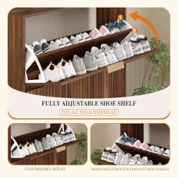 Shoe Storage Cabinet with 2 Flip Drawers,Slim Fluted Shoe Rack Cabinet with Open Storage,Wooden Hidden Shoe Rack Freestanding Narrow Shoes Organizer for Hallway, Entrance,Foyer