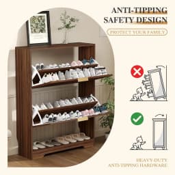 Shoe Storage Cabinet with 2 Flip Drawers,Slim Fluted Shoe Rack Cabinet with Open Storage,Wooden Hidden Shoe Rack Freestanding Narrow Shoes Organizer for Hallway, Entrance,Foyer