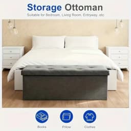 43" Foldable Storage Ottoman Bench with Bins Padded Footrest Stool for End of Bed Living Room and Entryway Holds up to 800 lbs