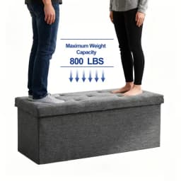 43" Foldable Storage Ottoman Bench with Bins Padded Footrest Stool for End of Bed Living Room and Entryway Holds up to 800 lbs