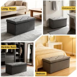 43" Foldable Storage Ottoman Bench with Bins Padded Footrest Stool for End of Bed Living Room and Entryway Holds up to 800 lbs