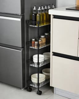 3-Tier/4-Tier Slim Rolling Storage Cart Narrow Metal Utility Cart on Wheels Metal Utility Cart with Adjustable Shelving Basket, Space-Saving, Narrow Corner Organizer for Kitchen Bathroom Laundry