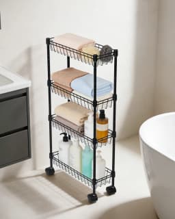 3-Tier/4-Tier Slim Rolling Storage Cart Narrow Metal Utility Cart on Wheels Metal Utility Cart with Adjustable Shelving Basket, Space-Saving, Narrow Corner Organizer for Kitchen Bathroom Laundry