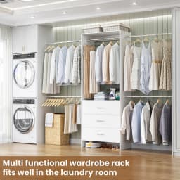 Aheaplus Closet System Closet Organizer with 3 Wooden Drawers Walk-in Closet Wardrobe with 4 Hanging Rods Clothes Rack Garment Organizer