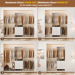 Aheaplus Closet System Closet Organizer with 3 Wooden Drawers Walk-in Closet Wardrobe with 4 Hanging Rods Clothes Rack Garment Organizer