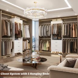 Aheaplus Closet System Closet Organizer with 3 Wooden Drawers Walk-in Closet Wardrobe with 4 Hanging Rods Clothes Rack Garment Organizer