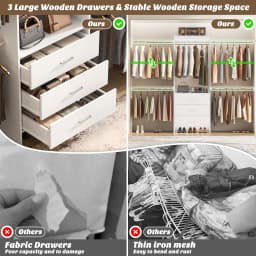 Aheaplus Closet System Closet Organizer with 3 Wooden Drawers Walk-in Closet Wardrobe with 4 Hanging Rods Clothes Rack Garment Organizer