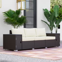 Wicker Outdoor Couch with Storage, Thickened Cushions, 3 Seater Patio Sofa with Wide Armrests and Seat for Porch, Garden, Yard, Cream White