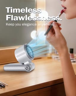 With a Hand-Held Fan Belt, USB-C Rechargeable Personal Fan, Battery-Powered Portable Fan, Mini Pocket Fan Suitable for Women, Men, Makeup, Travel, Office, and Outdoor Use.