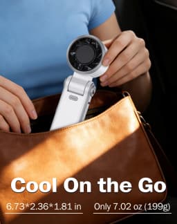 With a Hand-Held Fan Belt, USB-C Rechargeable Personal Fan, Battery-Powered Portable Fan, Mini Pocket Fan Suitable for Women, Men, Makeup, Travel, Office, and Outdoor Use.
