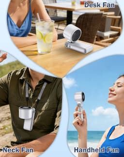 With a Hand-Held Fan Belt, USB-C Rechargeable Personal Fan, Battery-Powered Portable Fan, Mini Pocket Fan Suitable for Women, Men, Makeup, Travel, Office, and Outdoor Use.