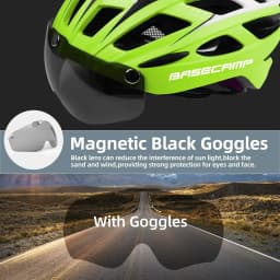 Basecamp Bicycle Helmet for Adults with Rear LED Light & Detachable Magnetic Goggles – Lightweight, Adjustable Cycling Helmet for Men & Women, Mountain & Road Bike