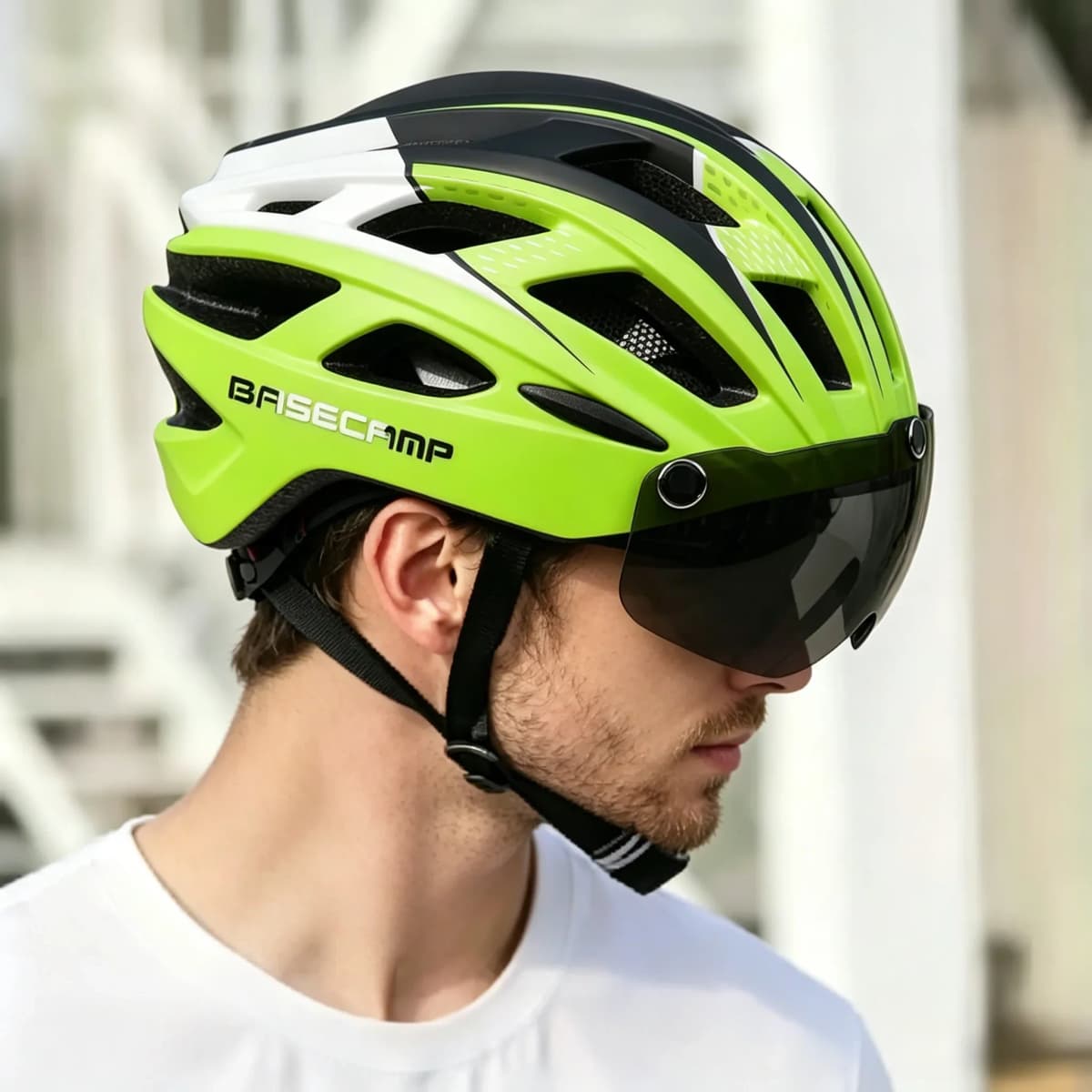 Basecamp Bicycle Helmet for Adults with Rear LED Light & Detachable Magnetic Goggles – Lightweight, Adjustable Cycling Helmet for Men & Women, Mountain & Road Bike