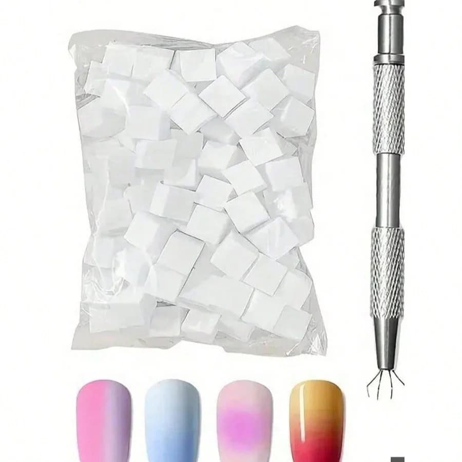 100pcs Mini Sponge Blocks With 4-Claw Tweezer, Nail Art Gradient Color Sponge, Gradient Nail Polish Tools