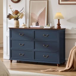 Farmhouse 6 Drawers Dresser for Bedroom, Vintage 54" Wide Chest of Drawers w/ 4 Wooden Legs, Rustic Large Closet, Customized