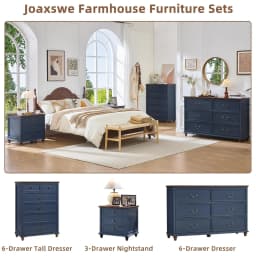 Farmhouse 6 Drawers Dresser for Bedroom, Vintage 54" Wide Chest of Drawers w/ 4 Wooden Legs, Rustic Large Closet, Customized