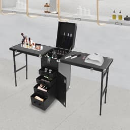 Dual Artist Portable Makeup Train Case, Portable Nail Table Desk with 4 Wheels, Rectangular Makeup Station Box for Professional Make-Up Artists, Hair Stylists