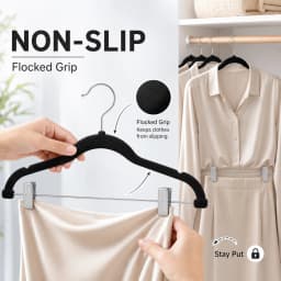 30 PCS Velvet Pants Hangers with Adjustable Clips, 16.7 Inches Heavy Duty Non-Slip Space Saving Clothes Hangers for Pants Skirts Coats Dresses Tank Tops