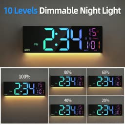 Modern 16-Inch Black LED Digital Wall Clock With Remote Control, Temperature Display, And Auto-Dimming For Stylish Home Decor