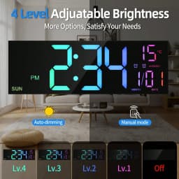 Modern 16-Inch Black LED Digital Wall Clock With Remote Control, Temperature Display, And Auto-Dimming For Stylish Home Decor