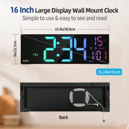 Modern 16-Inch Black LED Digital Wall Clock With Remote Control, Temperature Display, And Auto-Dimming For Stylish Home Decor