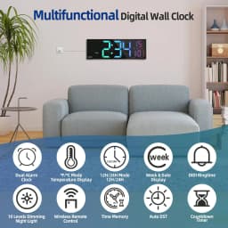 Modern 16-Inch Black LED Digital Wall Clock With Remote Control, Temperature Display, And Auto-Dimming For Stylish Home Decor