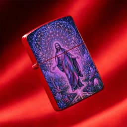 Reusable Flip-Top Pocket Windproof Lighter, Featuring Dreamy Sacred Figure Theme, Creative Purple-Toned Spiritual Geometric Pattern Design, Portable for Outdoor Use, Ideal for Personalized and Premium Gift-Giving