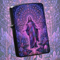 Reusable Flip-Top Pocket Windproof Lighter, Featuring Dreamy Sacred Figure Theme, Creative Purple-Toned Spiritual Geometric Pattern Design, Portable for Outdoor Use, Ideal for Personalized and Premium Gift-Giving