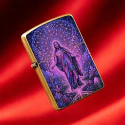 Reusable Flip-Top Pocket Windproof Lighter, Featuring Dreamy Sacred Figure Theme, Creative Purple-Toned Spiritual Geometric Pattern Design, Portable for Outdoor Use, Ideal for Personalized and Premium Gift-Giving
