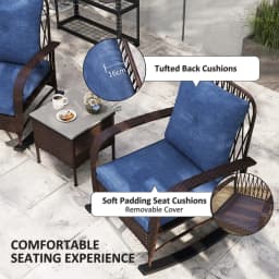 Patio Furniture Set, Rocking Chairs W/ Coffee Table, Cushion Brown