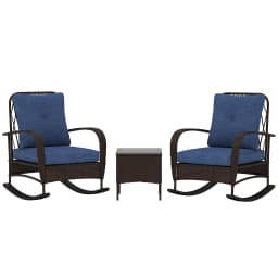 Patio Furniture Set, Rocking Chairs W/ Coffee Table, Cushion Brown